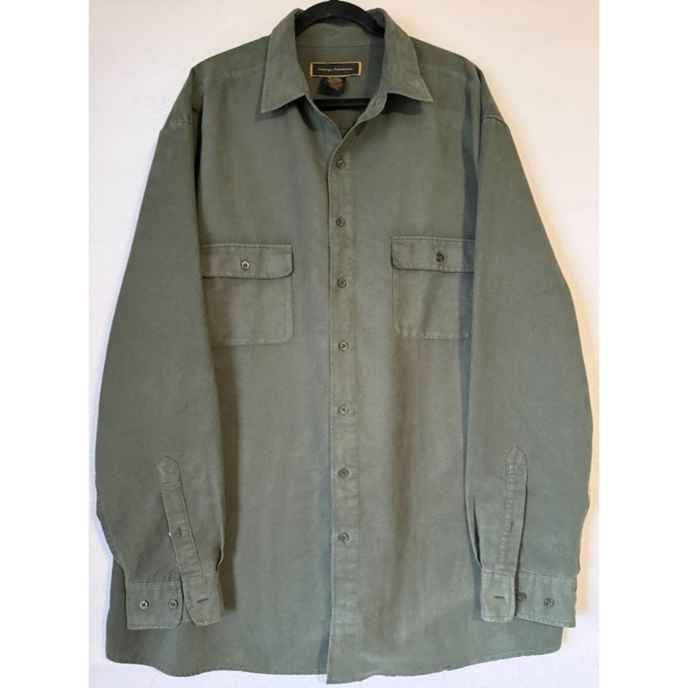 George Foreman Shirt Men 2XL Tall  Green  Faux Suede Long Sleeve Button Down